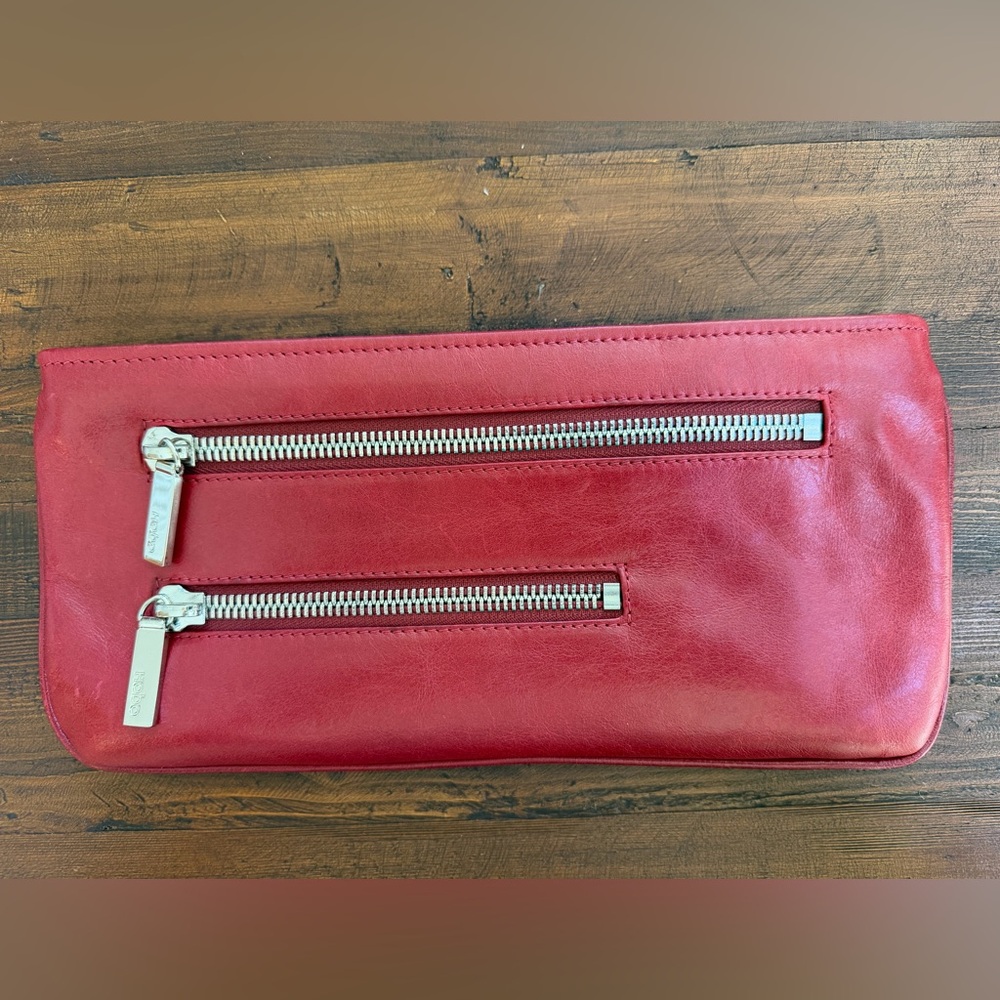 HOBO Berry Red Leather Zipper Envelope Clutch - Picture 4 of 9